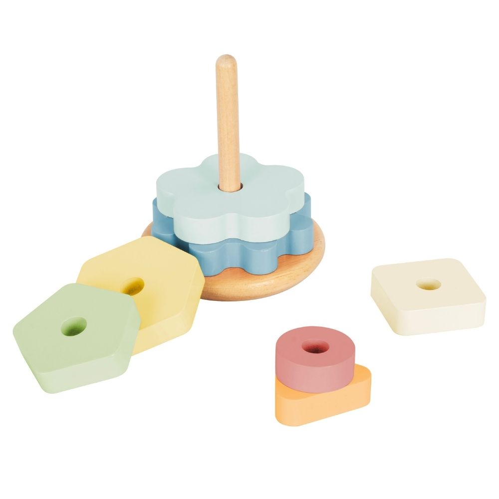 3-in-1 Wooden Toy Gift Set - Rattle, Stacking Tower and Pull-Along Puppy - Tooky Toy