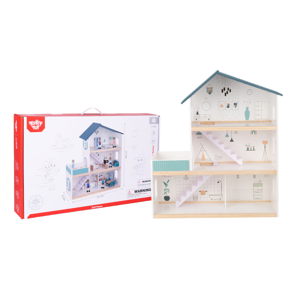 Wooden 3-Storey Doll House - Tooky Toy