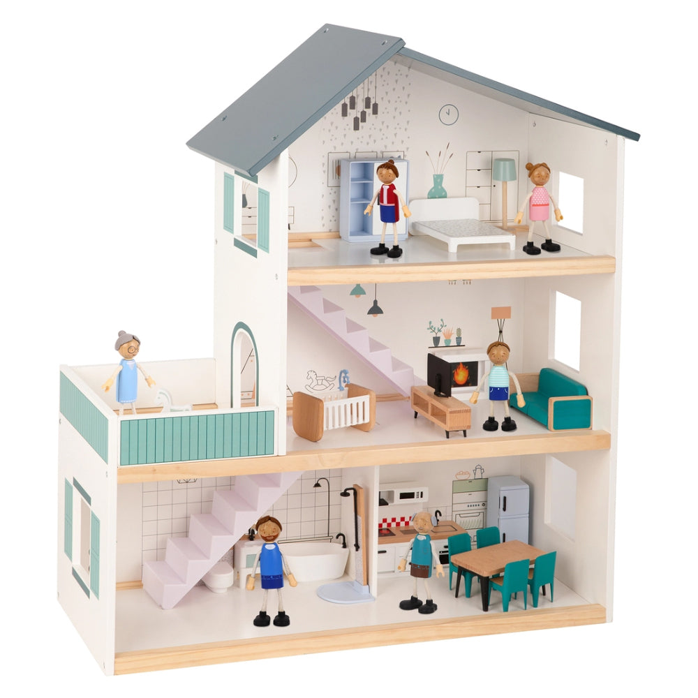 Wooden 3-Storey Doll House - Tooky Toy