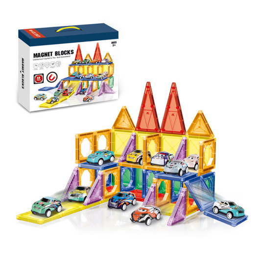 Magnetic Tiles with Cars Set - 68 Pieces