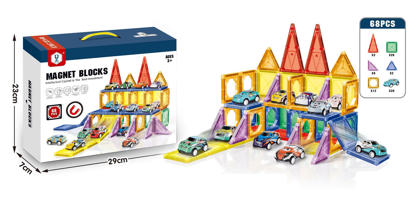 Magnetic Tiles with Cars Set - 68 Pieces