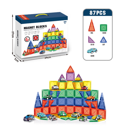 Magnetic Tiles with Cars Set - 87 Pieces