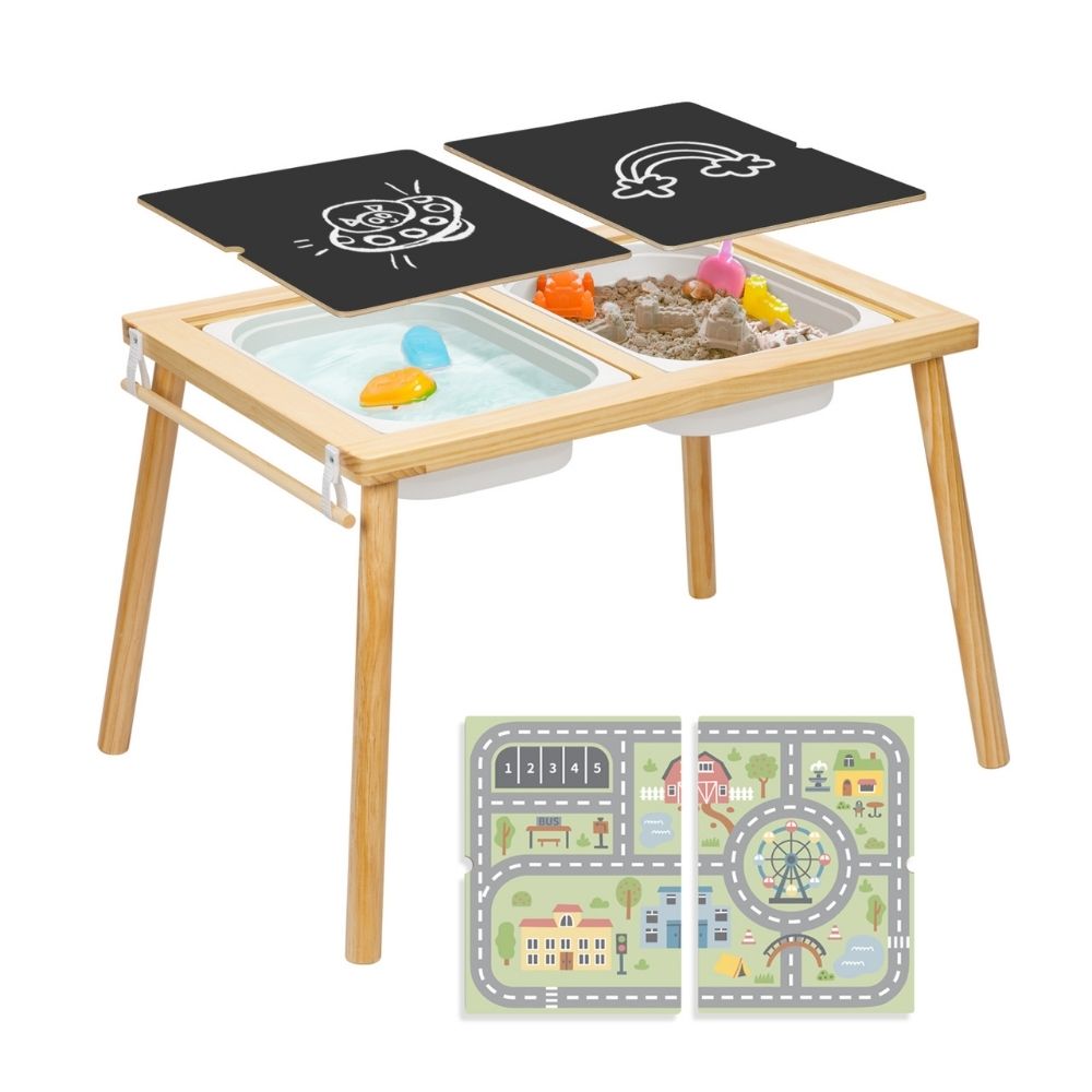 Multi-Activty Kids Table with Sensory Bins, Tabletop & Roll Holder - Tooky Toy