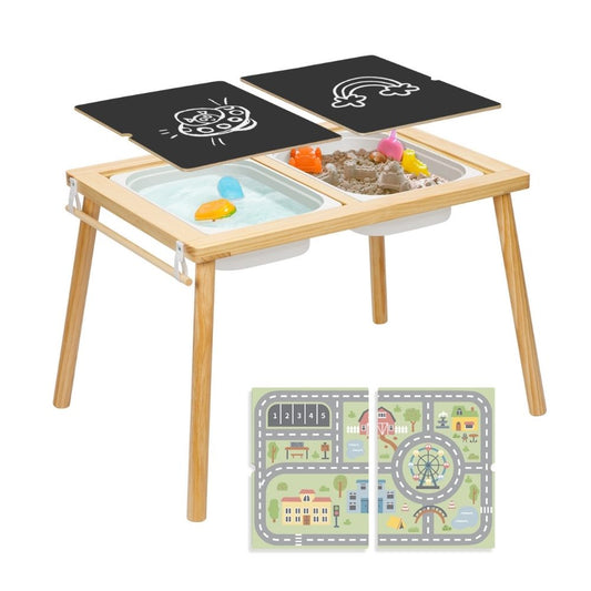 Multi-Activty Kids Table with Sensory Bins, Tabletop & Roll Holder - Tooky Toy
