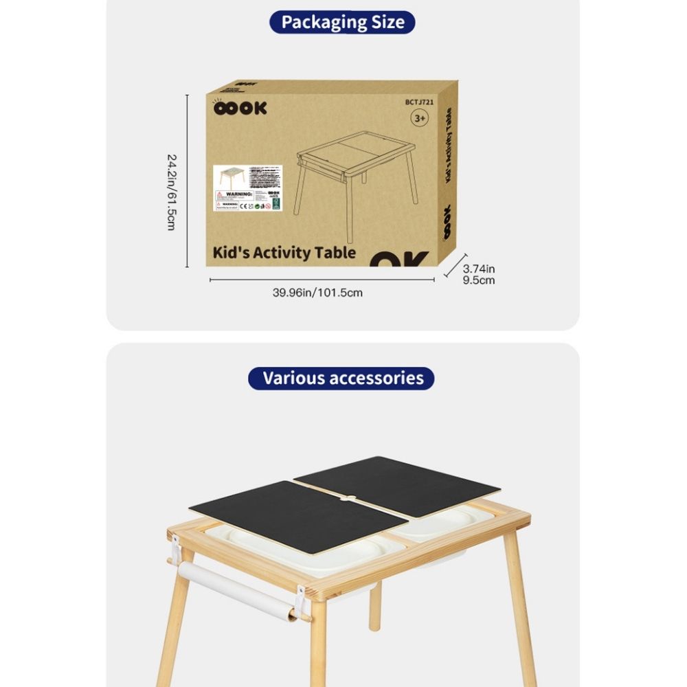 Multi-Activty Kids Table with Sensory Bins, Tabletop & Roll Holder - Tooky Toy