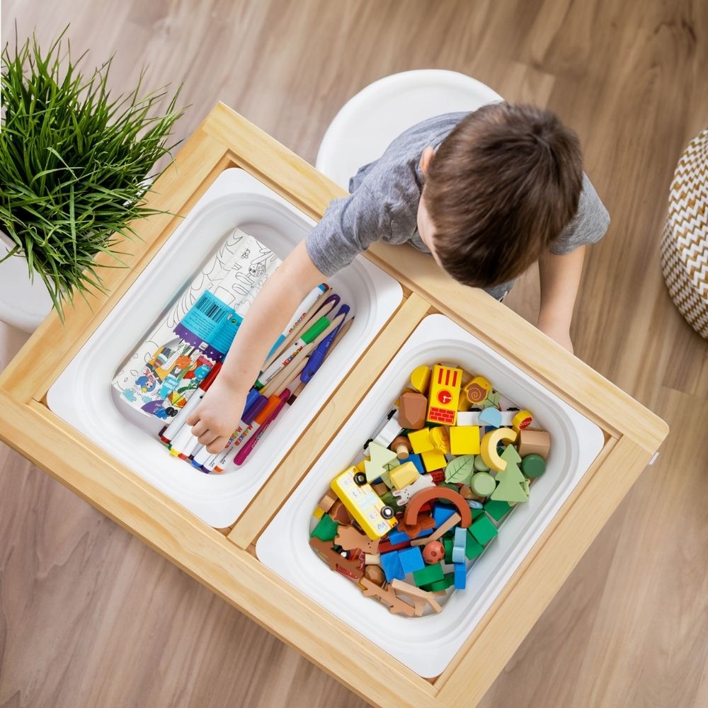 Multi-Activty Kids Table with Sensory Bins, Tabletop & Roll Holder - Tooky Toy