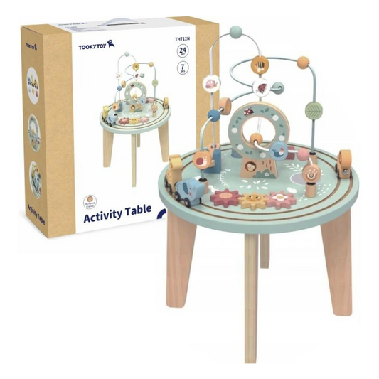 Wooden Activity Table with Bead Maze Shape Sorter - Tooky Toy