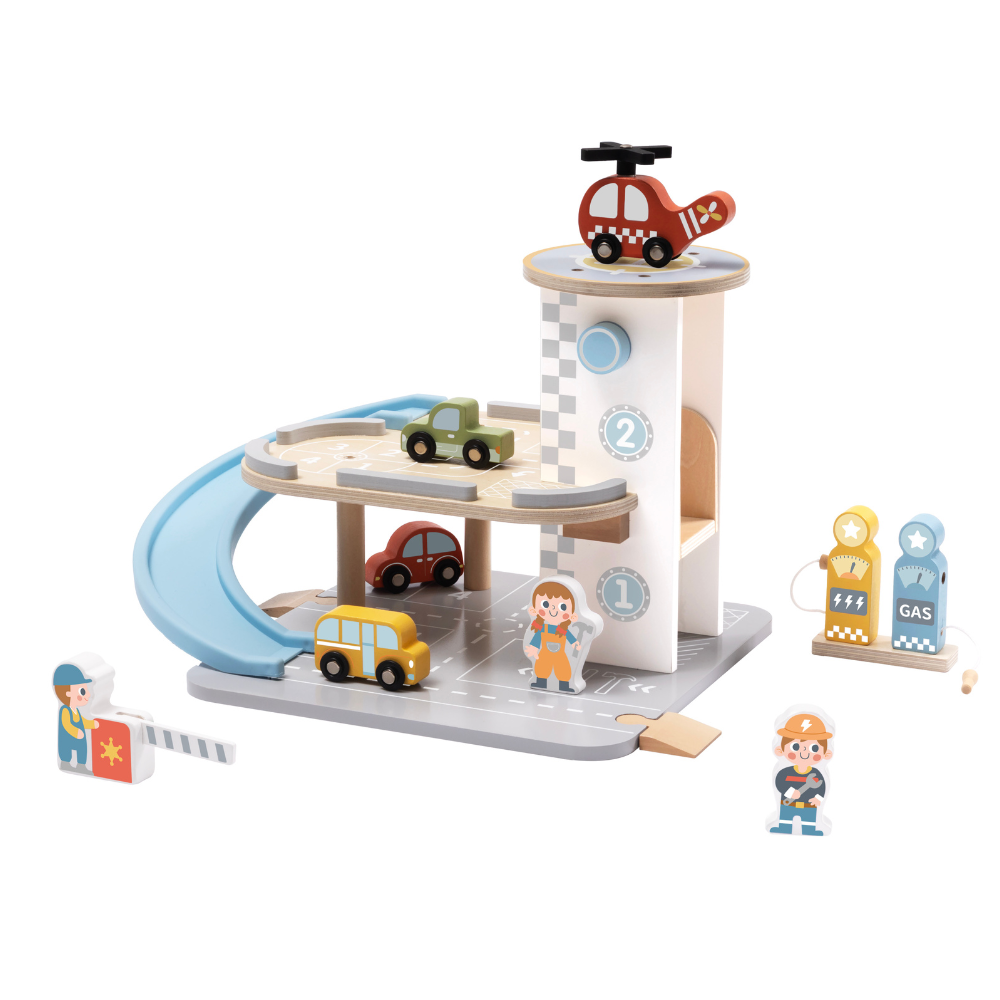 Parking Garage: Wooden Car Ramp Playset - 13pcs - Tooky Toy