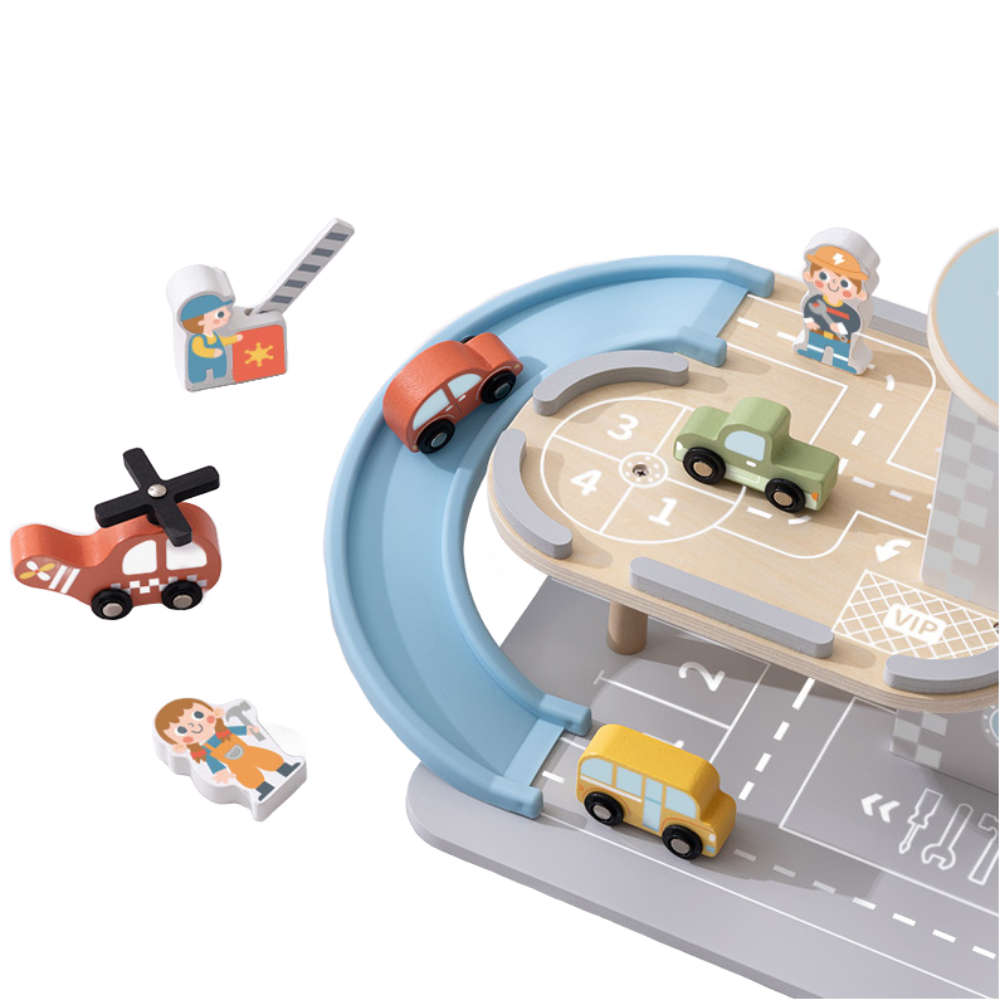 Parking Garage: Wooden Car Ramp Playset - 13pcs - Tooky Toy